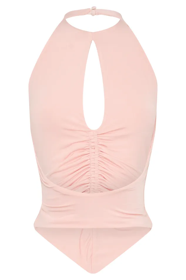 Women Meshki Dresses Linda Slinky Ruched Halter Top 8211 Pale Pink