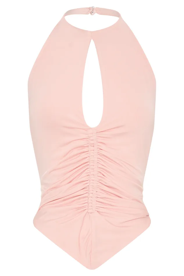 Women Meshki Dresses Linda Slinky Ruched Halter Top 8211 Pale Pink