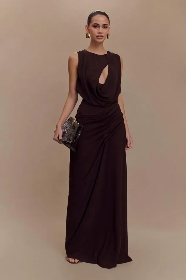 Women Meshki Dresses Oria Chiffon Maxi Dress 8211 Cacao Brown