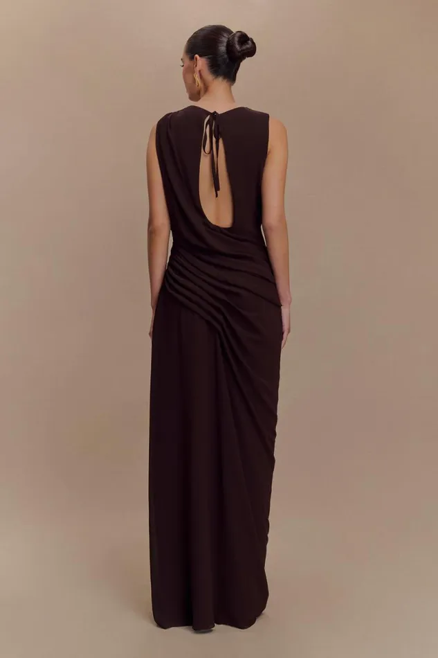 Women Meshki Dresses Oria Chiffon Maxi Dress 8211 Cacao Brown
