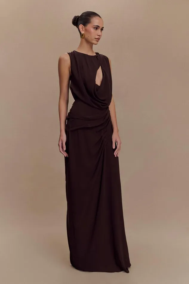Women Meshki Dresses Oria Chiffon Maxi Dress 8211 Cacao Brown