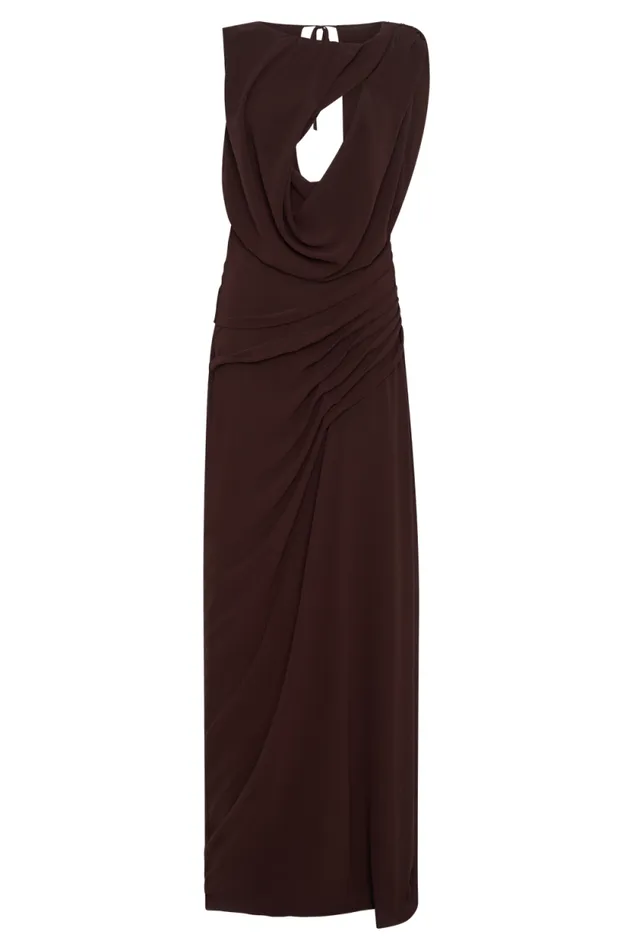 Women Meshki Dresses Oria Chiffon Maxi Dress 8211 Cacao Brown