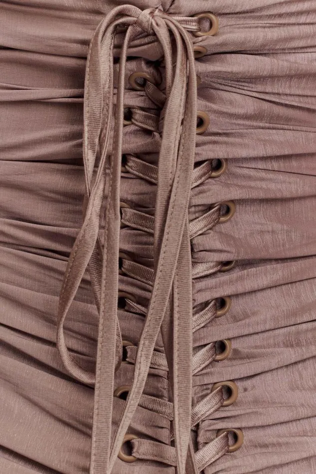 Women Meshki Dresses Serena Strapless Taffeta Maxi Dress 8211 Bronze Taupe