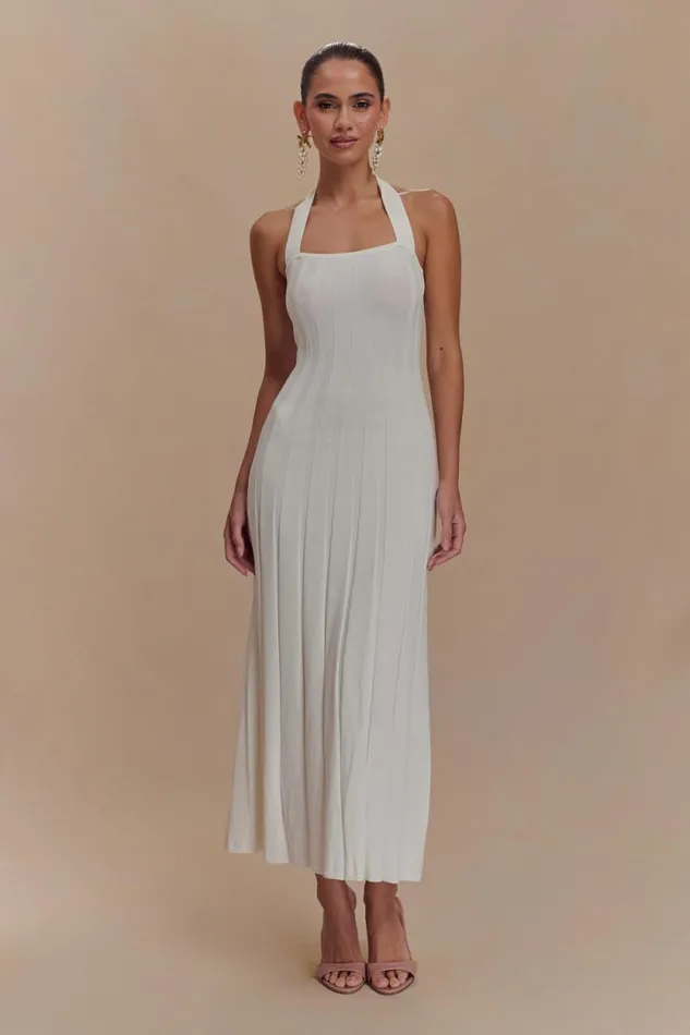 Women Meshki Shoes Jacqui Halter Knit Midi Dress 8211 Ivory
