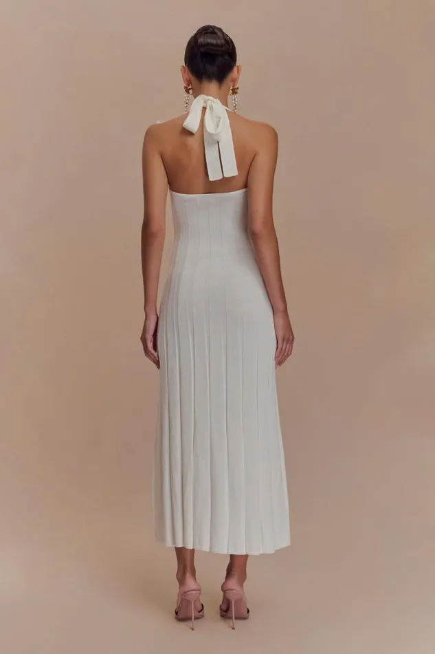 Women Meshki Shoes Jacqui Halter Knit Midi Dress 8211 Ivory