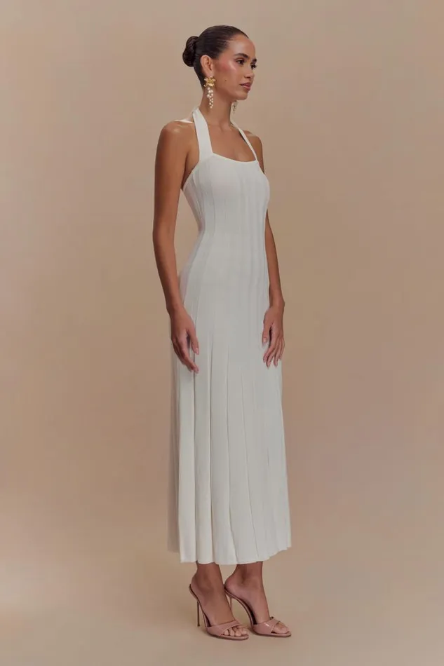 Women Meshki Shoes Jacqui Halter Knit Midi Dress 8211 Ivory