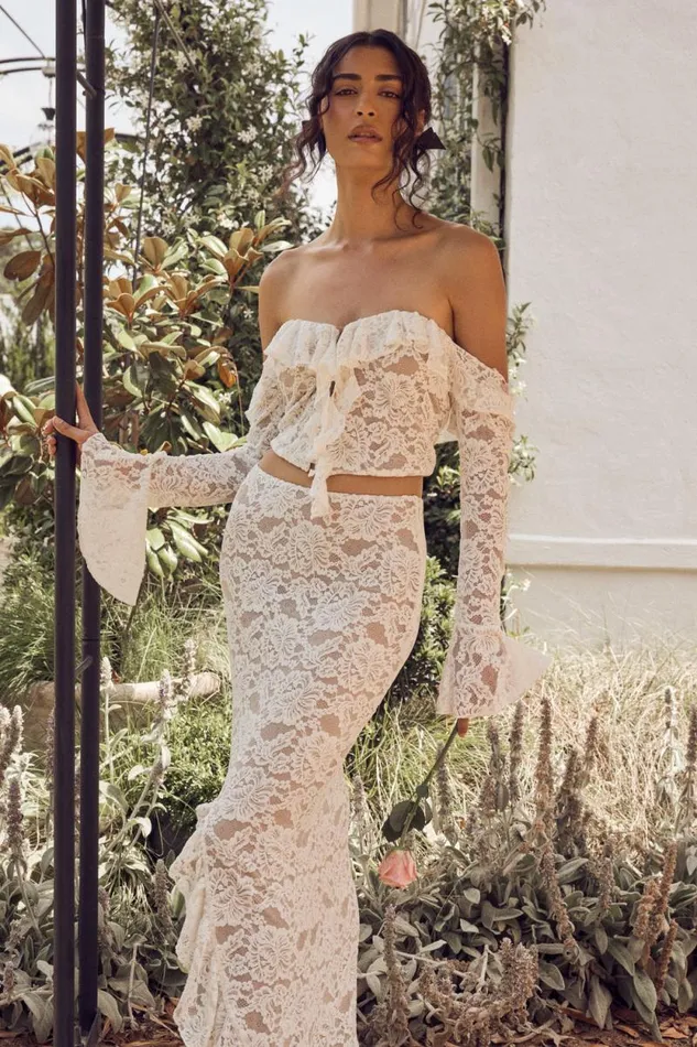 Women Meshki Tops Artemis Lace Plisse Off Shoulder Top 8211 Ivory