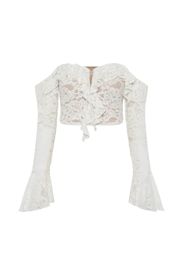 Women Meshki Tops Artemis Lace Plisse Off Shoulder Top 8211 Ivory