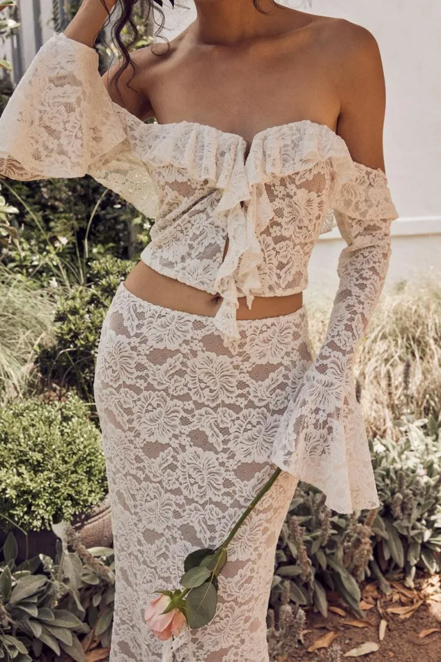 Women Meshki Tops Artemis Lace Plisse Off Shoulder Top 8211 Ivory