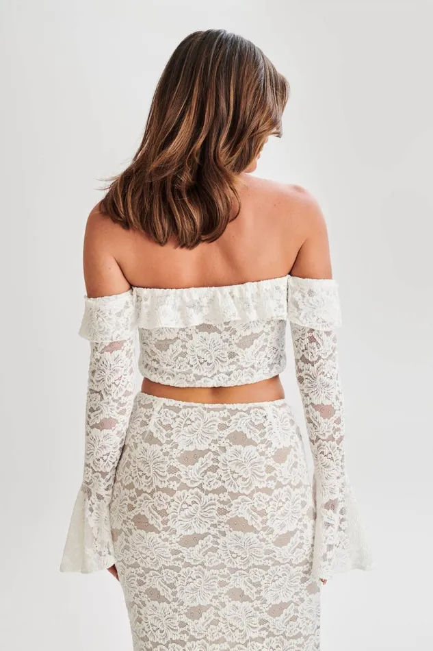 Women Meshki Tops Artemis Lace Plisse Off Shoulder Top 8211 Ivory