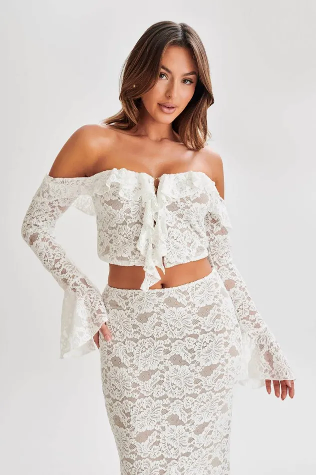 Women Meshki Tops Artemis Lace Plisse Off Shoulder Top 8211 Ivory
