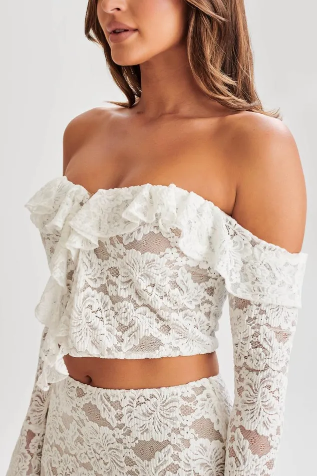 Women Meshki Tops Artemis Lace Plisse Off Shoulder Top 8211 Ivory