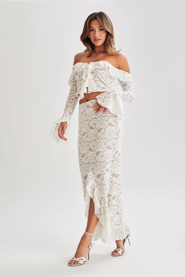 Women Meshki Tops Artemis Lace Plisse Off Shoulder Top 8211 Ivory