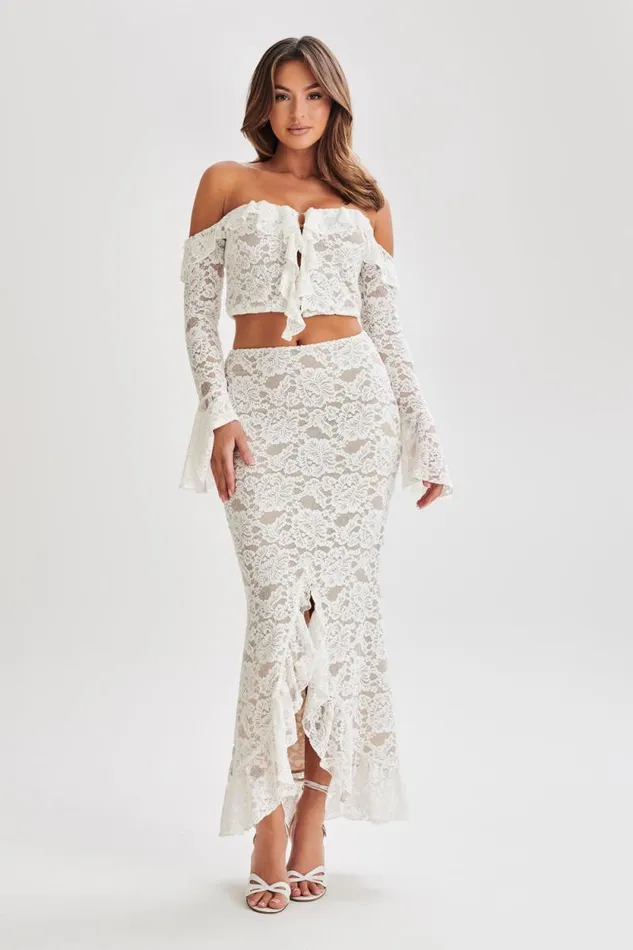 Women Meshki Tops Artemis Lace Plisse Off Shoulder Top 8211 Ivory