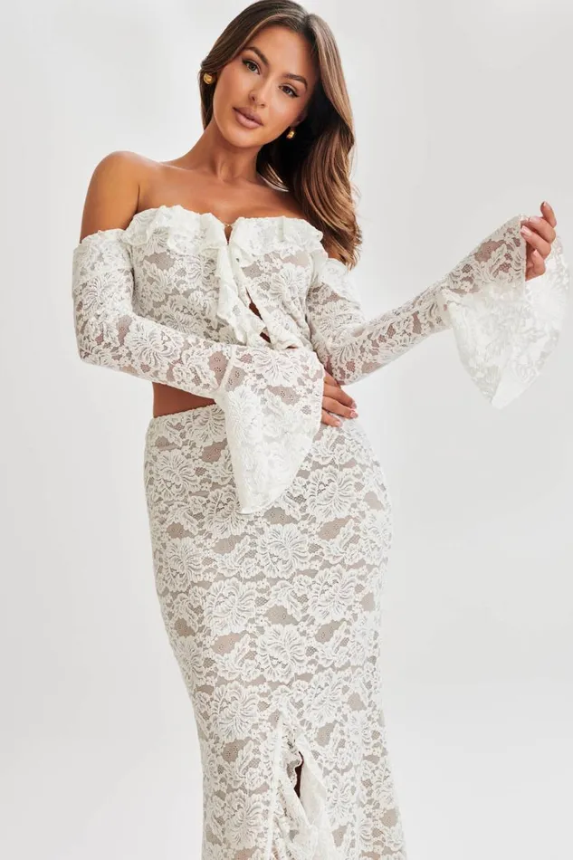 Women Meshki Tops Artemis Lace Plisse Off Shoulder Top 8211 Ivory