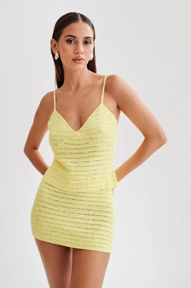 Women Meshki Tops Arwen Embellished Knit Top 8211 Lemon