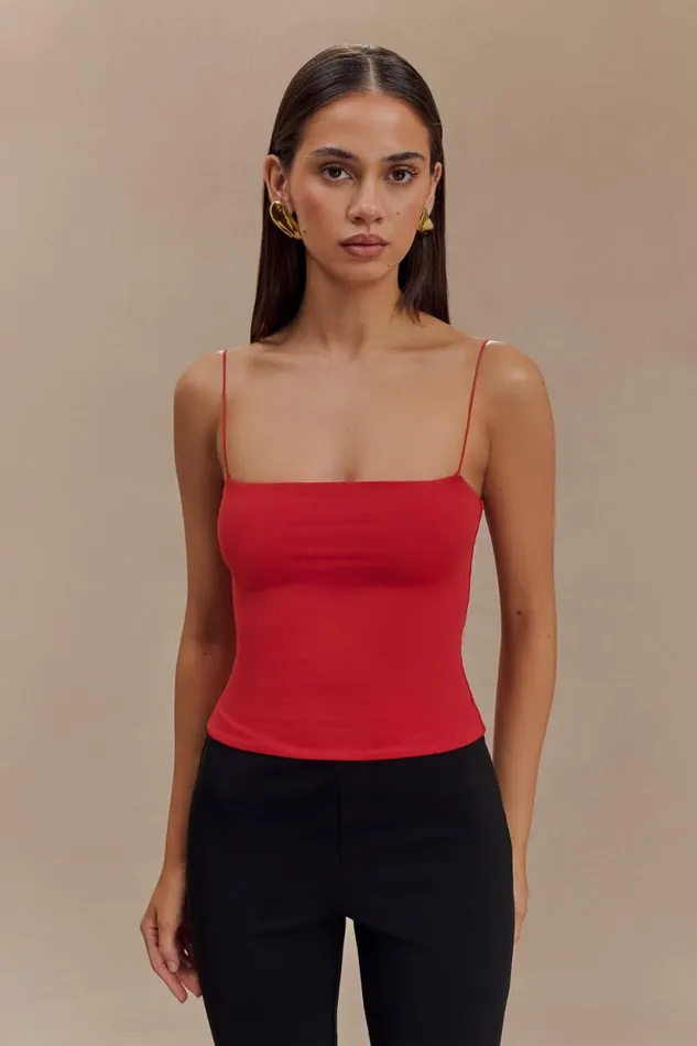Women Meshki Tops Arya Longline Spaghetti Strap Top 8211 Ruby