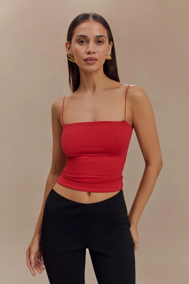 Women Meshki Tops Arya Longline Spaghetti Strap Top 8211 Ruby