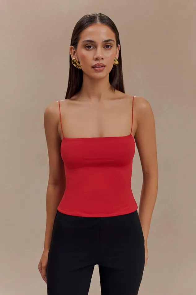 Women Meshki Tops Arya Longline Spaghetti Strap Top 8211 Ruby