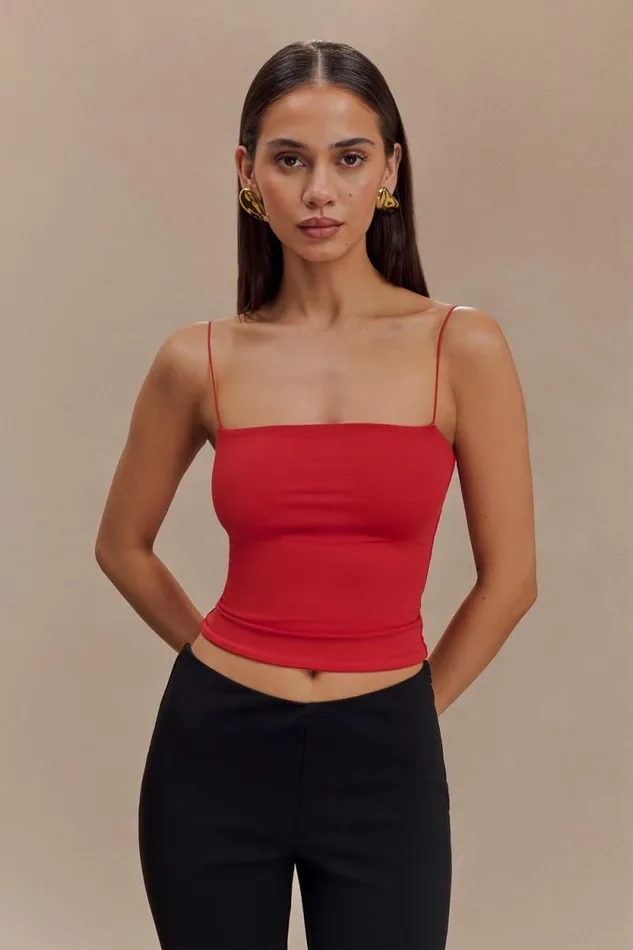 Women Meshki Tops Arya Longline Spaghetti Strap Top 8211 Ruby
