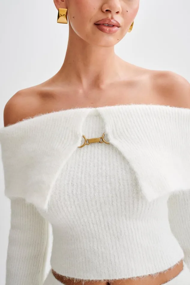 Women Meshki Tops Baxter Off Shoulder Fluffy Knit Top 8211 Ivory