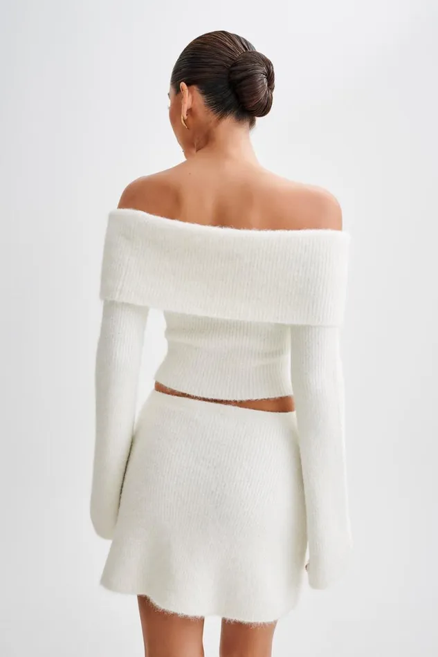 Women Meshki Tops Baxter Off Shoulder Fluffy Knit Top 8211 Ivory