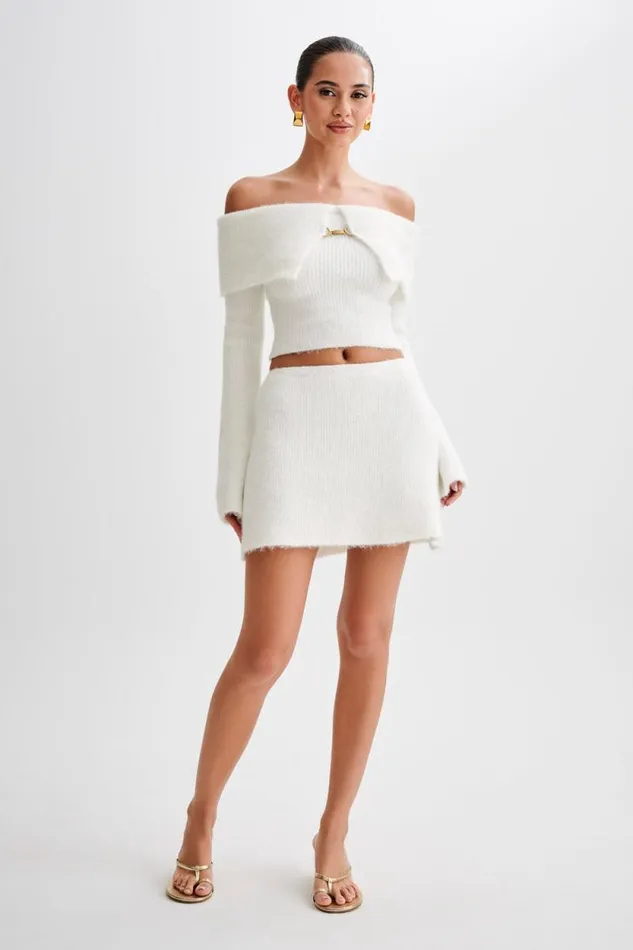 Women Meshki Tops Baxter Off Shoulder Fluffy Knit Top 8211 Ivory