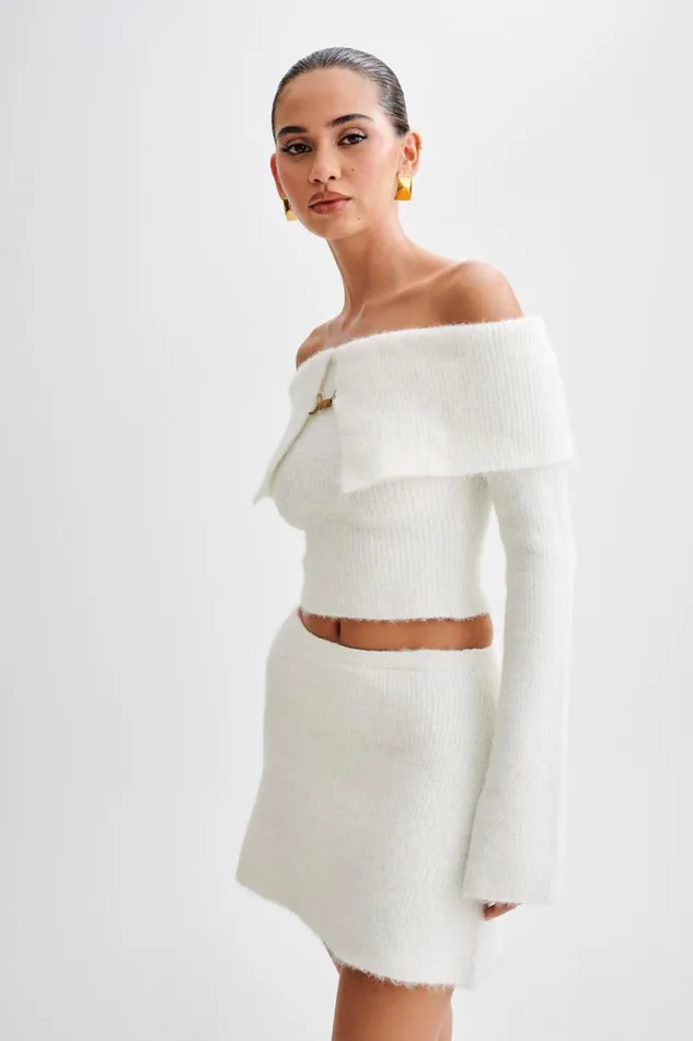 Women Meshki Tops Baxter Off Shoulder Fluffy Knit Top 8211 Ivory