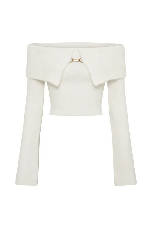 Women Meshki Tops Baxter Off Shoulder Fluffy Knit Top 8211 Ivory