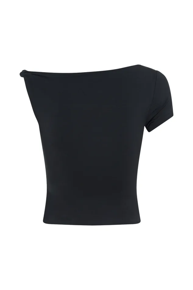 Women Meshki Tops Betty Short Sleeve Modal Top With Knot Shoulder 8211 Black