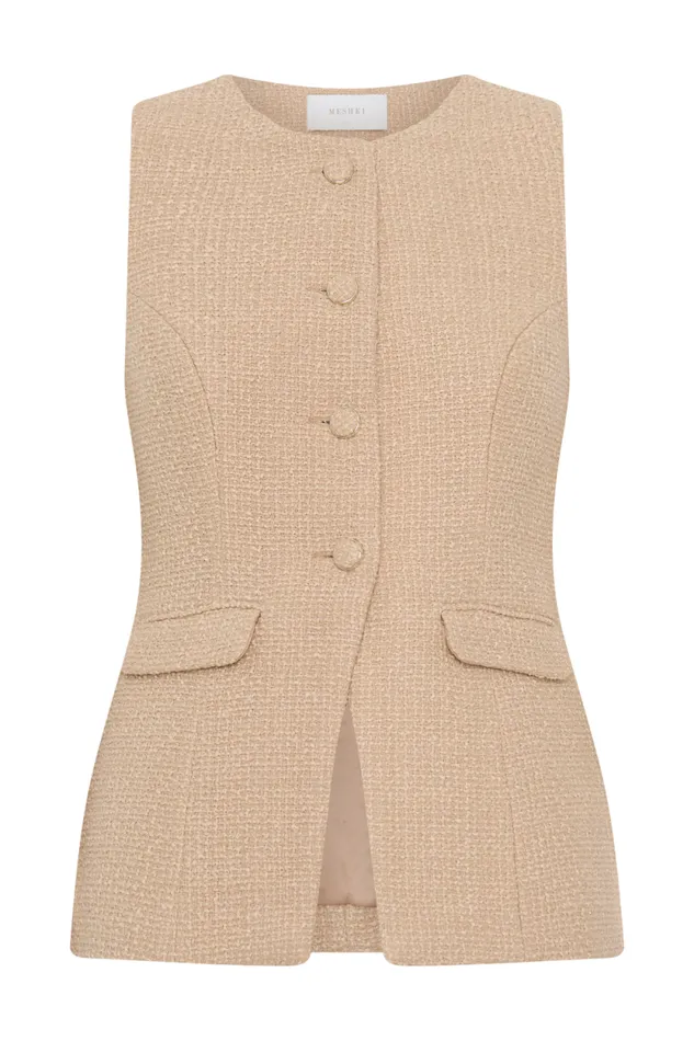 Women Meshki Tops Camilla Boucle Sleeveless Vest 8211 Light Taupe