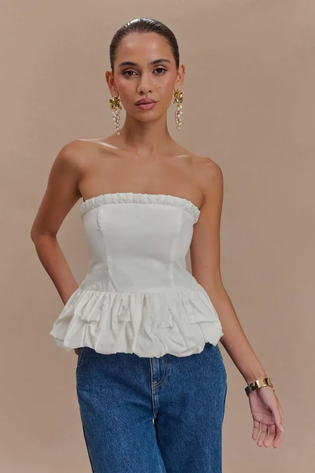 Women Meshki Tops Cora Ruched Strapless Top 8211 White