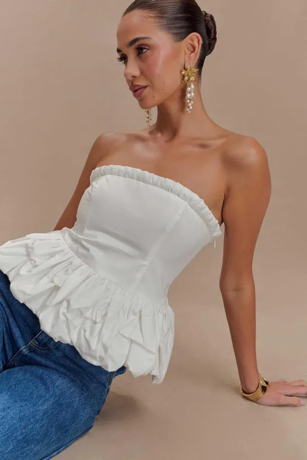 Women Meshki Tops Cora Ruched Strapless Top 8211 White
