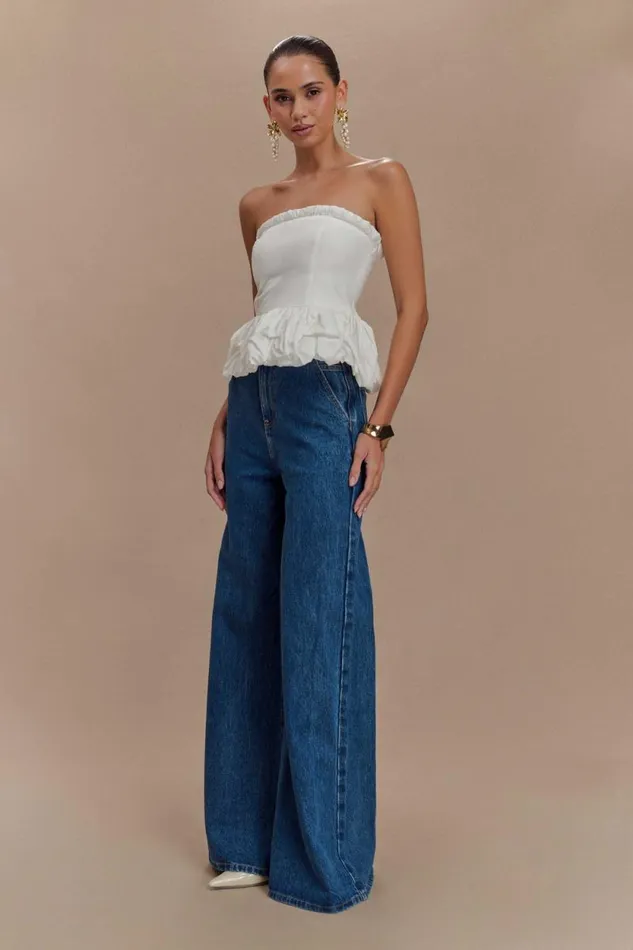 Women Meshki Tops Cora Ruched Strapless Top 8211 White