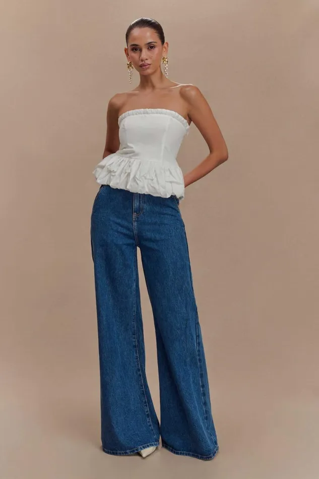 Women Meshki Tops Cora Ruched Strapless Top 8211 White