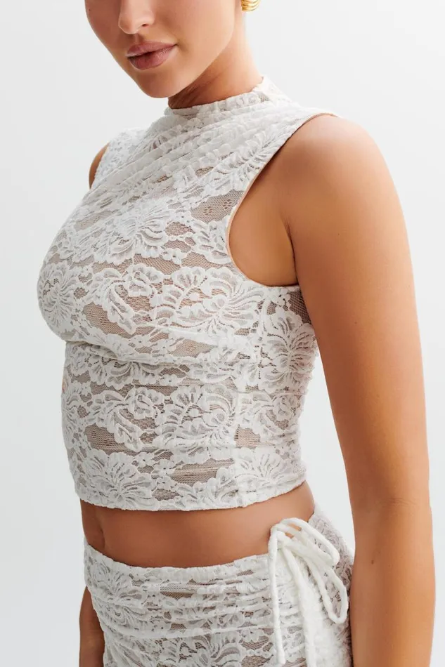 Women Meshki Tops Daniela Lace Plisse Sleeveless Top 8211 Ivory