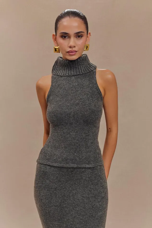 Women Meshki Tops Elise Roll Neck Knit Top 8211 Charcoal Marle