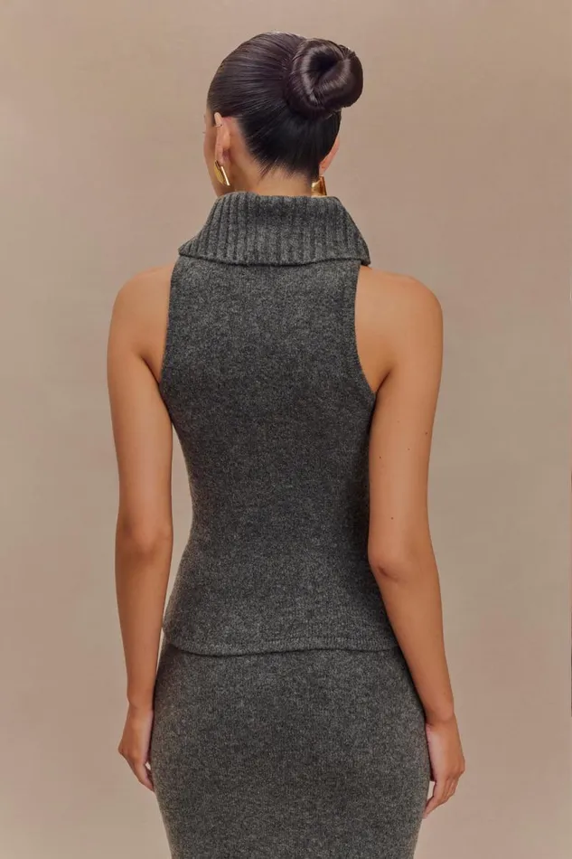 Women Meshki Tops Elise Roll Neck Knit Top 8211 Charcoal Marle