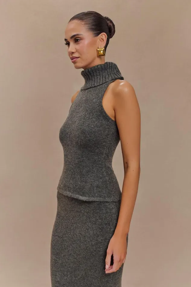 Women Meshki Tops Elise Roll Neck Knit Top 8211 Charcoal Marle