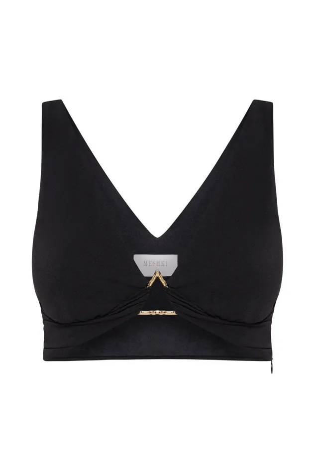Women Meshki Tops Jacqui Triangle Hardware Crop Top 8211 Black
