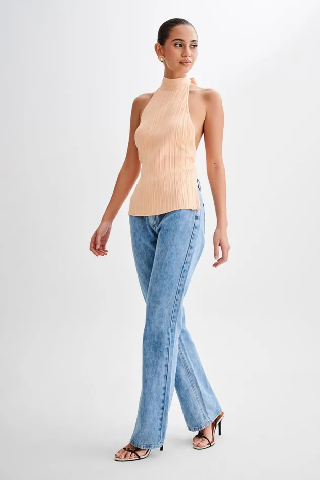 Women Meshki Tops Laila Longline Halter Rib Knit Top 8211 Light Peach
