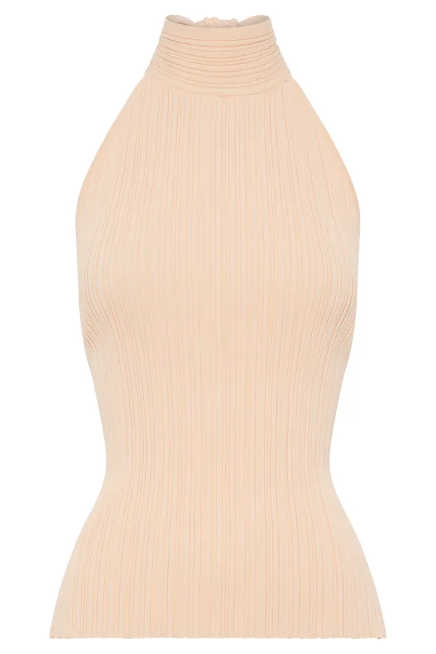 Women Meshki Tops Laila Longline Halter Rib Knit Top 8211 Light Peach