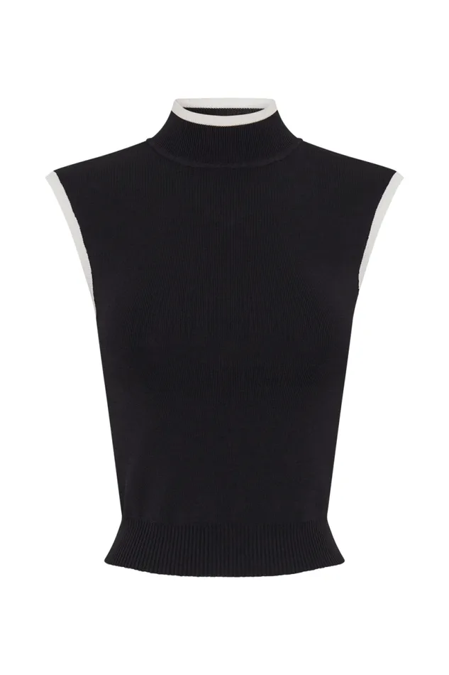 Women Meshki Tops Laurina High Neck Contrast Top 8211 Black