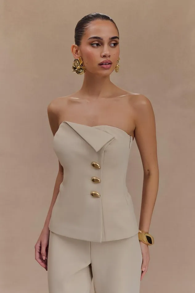 Women Meshki Tops Lindie Strapless Suiting Top 8211 Sand