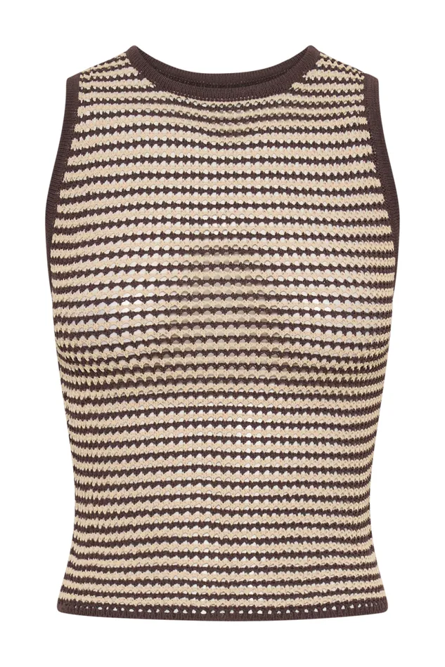 Women Meshki Tops Omarosa Stripe Knit Tank Top 8211 ChocolateNude