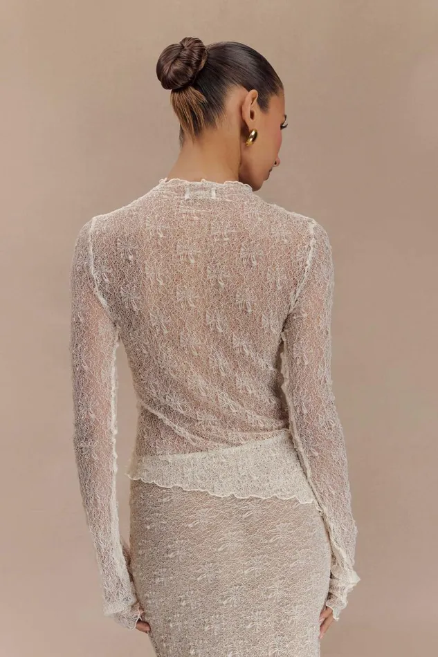 Women Meshki Tops Riley Sheer Lace Long Sleeve Top 8211 Ivory