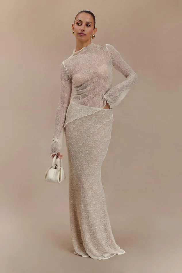Women Meshki Tops Riley Sheer Lace Long Sleeve Top 8211 Ivory