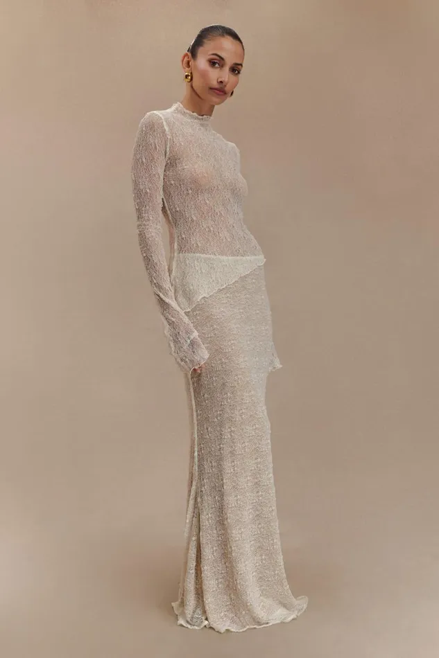 Women Meshki Tops Riley Sheer Lace Long Sleeve Top 8211 Ivory