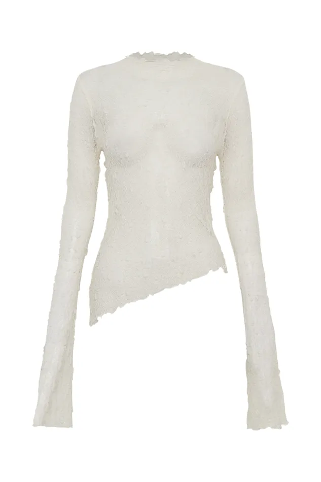 Women Meshki Tops Riley Sheer Lace Long Sleeve Top 8211 Ivory