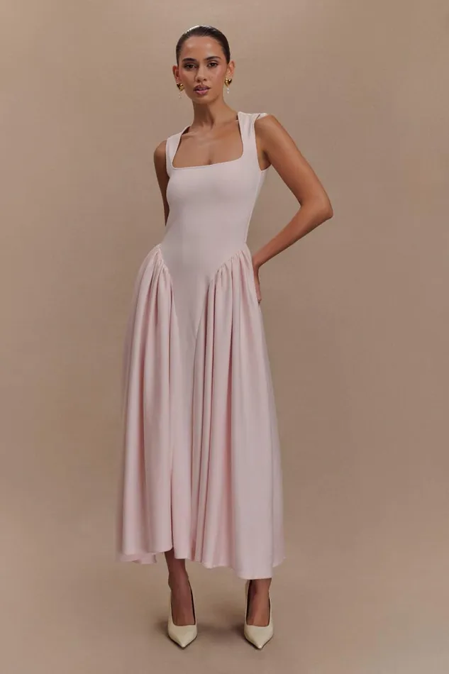 Women Meshki Tops Sharon Scuba Jersey Midi Dress 8211 Ballet Pink